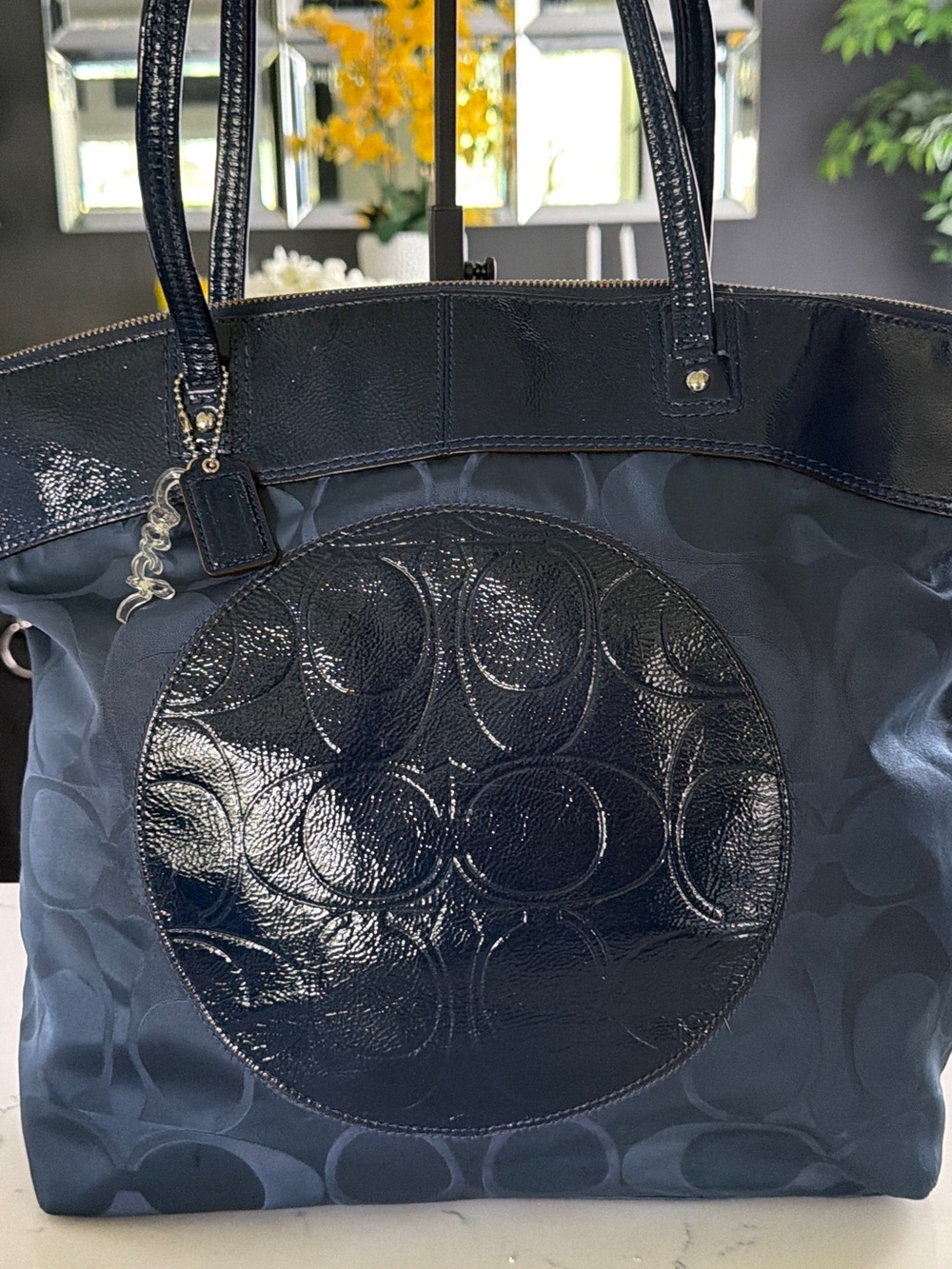 Coach Navy Patent Circle-Logo Tote